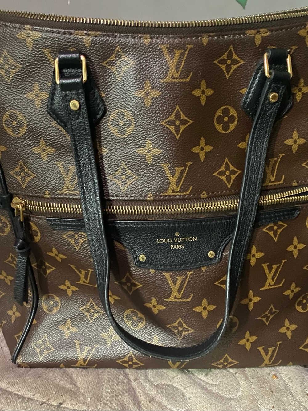 Louis Vuitton Brown Monogram Canvas Tote with Black Trim size MM